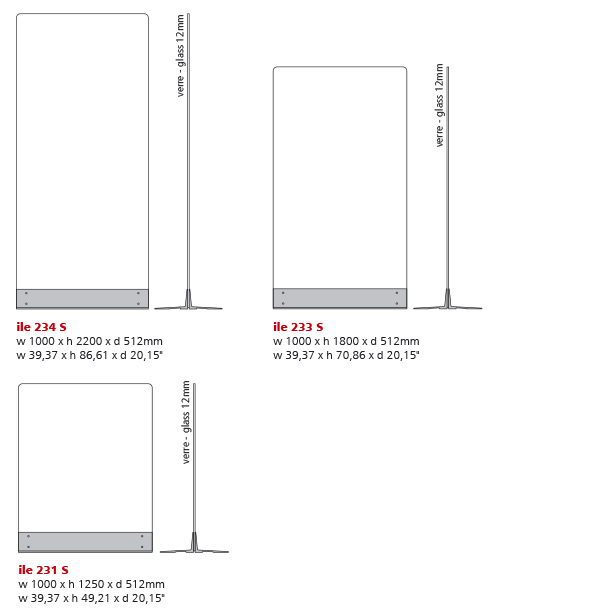 totems signalétiques autoportants en verre trempé et aluminium, ile 231 S, ile 233 S, ile 234 S | ile© marcal